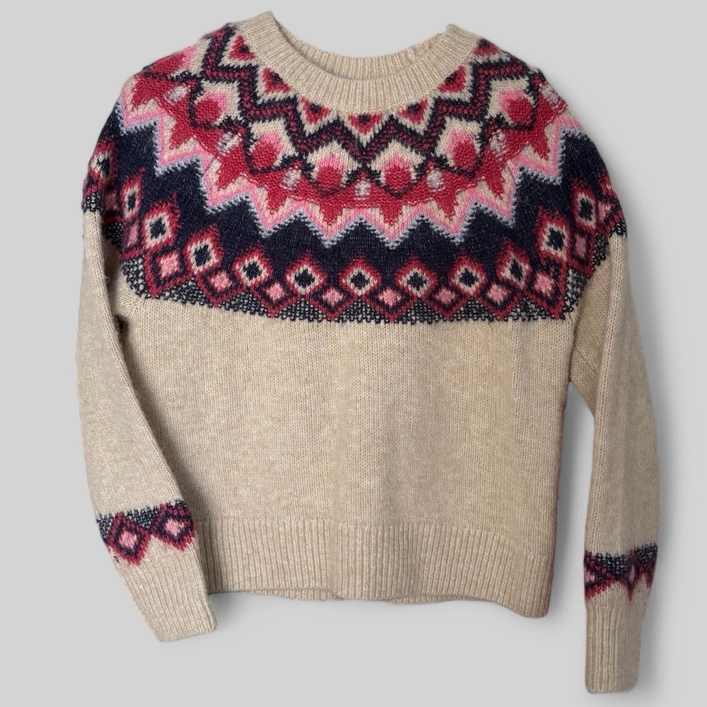 Old Navy Crew Neck Faire Isle Sweater in Cream XS - Picture 2 of 4